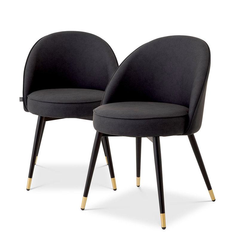 Cooper Upholstered Dining Chair, Black/Brass/Gray