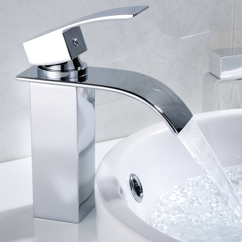Robinet de lavabo pour lavabo de salle de bain - eau chaude et froide, poignée contemporaine, fixation sur comptoir à 1 trou