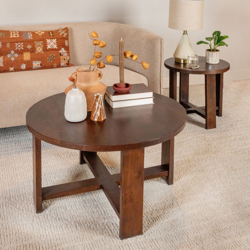 Table basse Elysa Elegant Acacia Trestle, Noyer