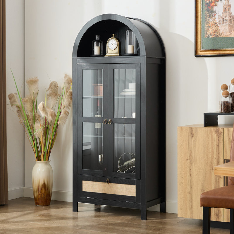 73" Tall Arched Storage Display Cabinet, Black