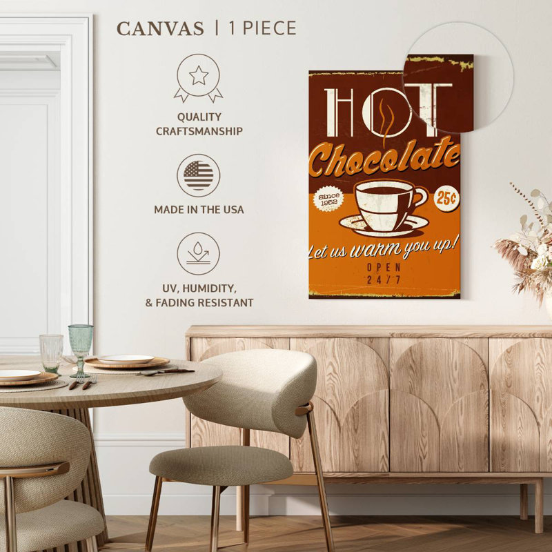 Plaque murale rétro chocolat chaud, H 39 po x l 26 po