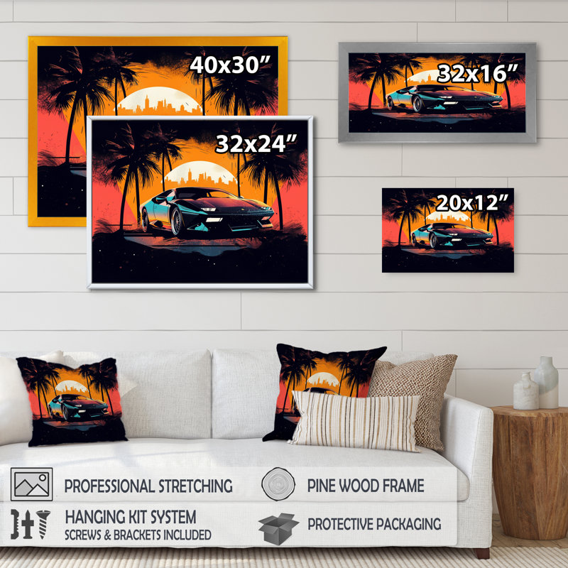 Jaune et gris «Race Car Elegance I», reproduction d'un seul cadre photo sur toile, H 12 po x l 20 po x P 1 po, Noir