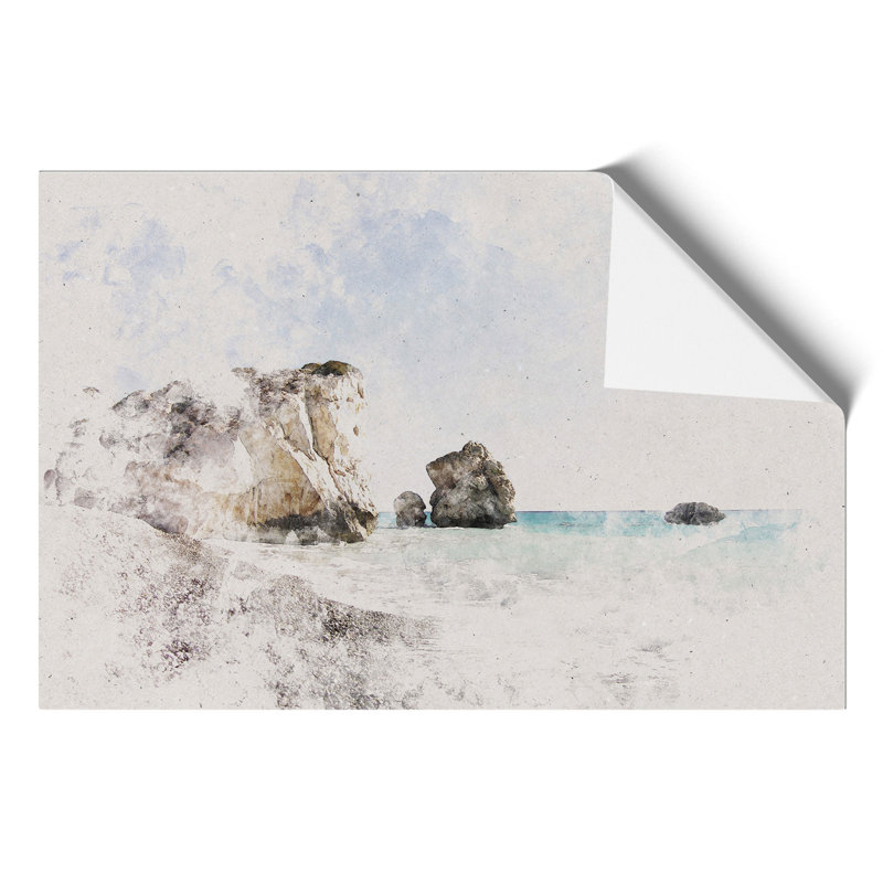 Cyprus Beach Watercolour - Unframed Graphic Art, 42cm H x 59cm W x 0.1cm D