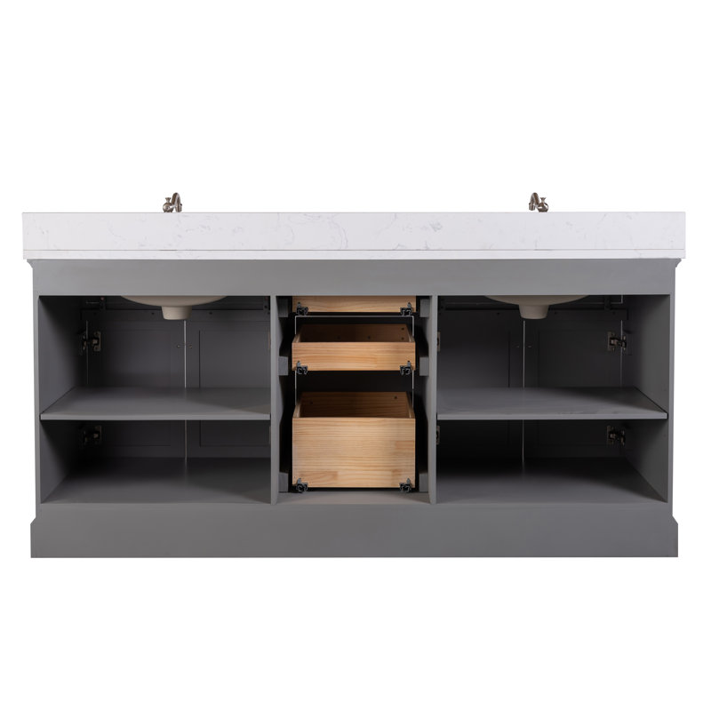Thompson 72" W Double Bathroom Vanity, Gray/Brushed Nickel