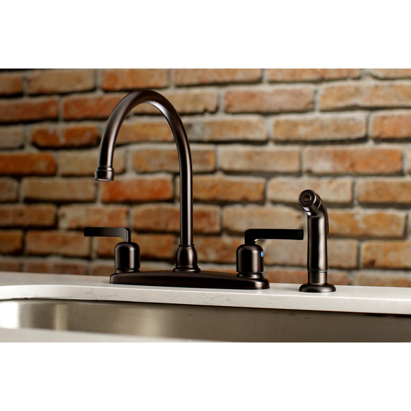 Kingston Brass Centurion Two-Handle 4-Hole 8" Centerset Kitchen Faucet with Side Sprayer, Oil Rubbed Bronze