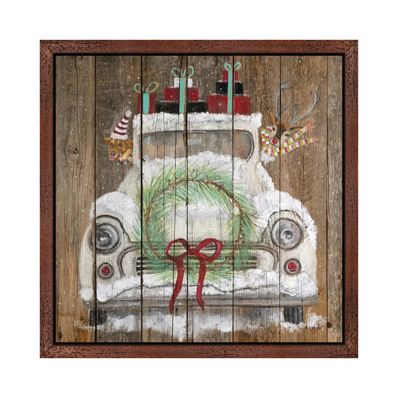 Christmas Truck 1 Piece Painting on Canvas, 93.98 cm H x 93.98 cm W, Brown Framed