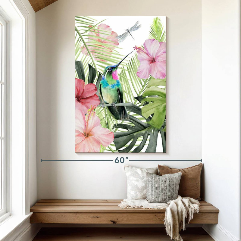 Hibiscus et colibri Brampt II, H 51 po x l 34 po