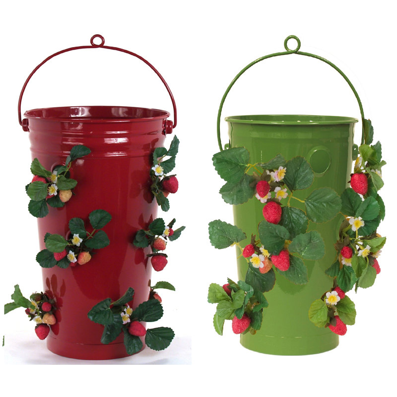 Pot à fleurs en métal Hallbera, H 13 po x l 7 po x P 7 po, Rouge / sauge