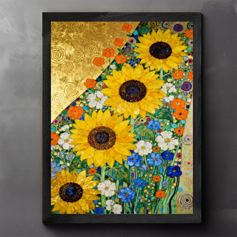 Reproduction d'art encadrée noire de style Klimt, H 11 po x l 9 po