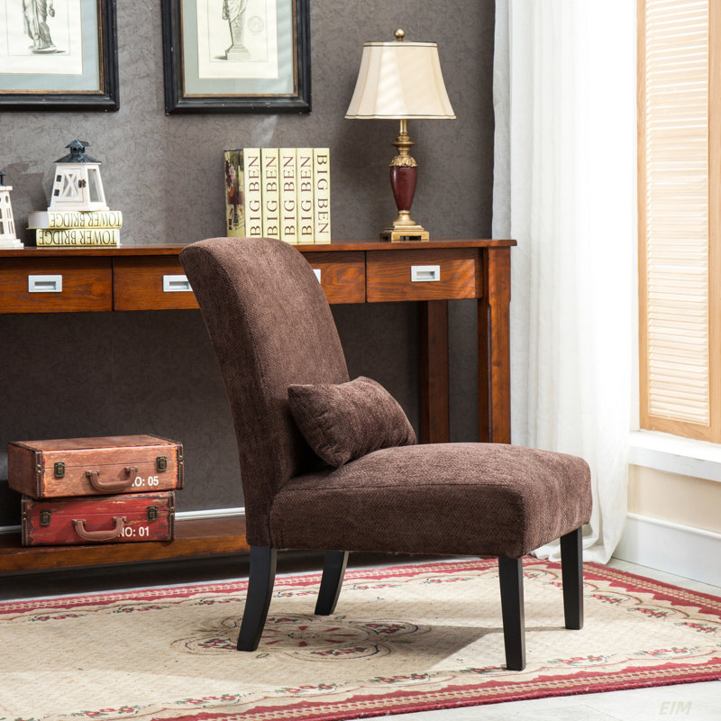 Pisano Contemporary Armless Accent Chair with Pillow, Chocolate Chenille