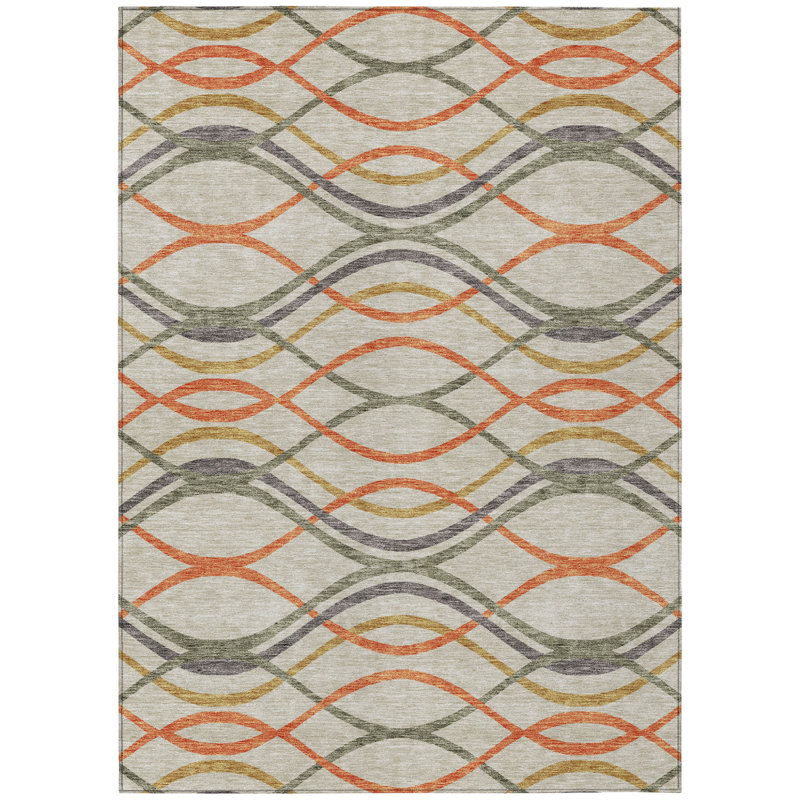 Tapis intérieur lavable abstrait ivoire 3 pi x 5 pi
