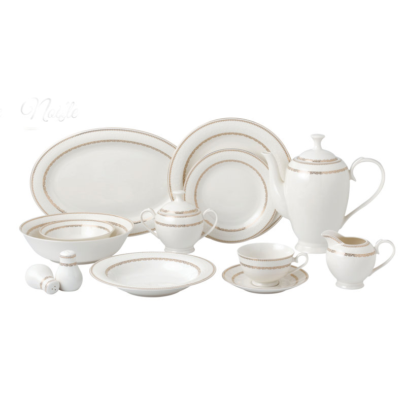 Service de table en porcelaine tendre 57 pièces Noelle, service pour 8