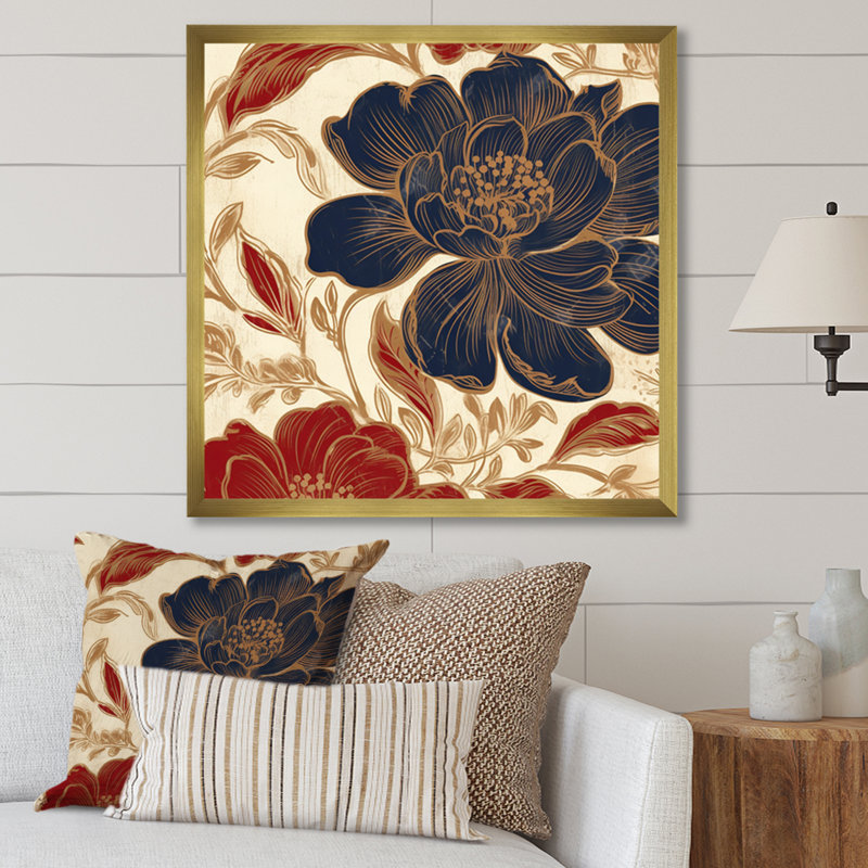 Brada - Œillet rouge et bleu sur fleur, impression sur bois, H 30 po x l 30 po x P 0,78 po