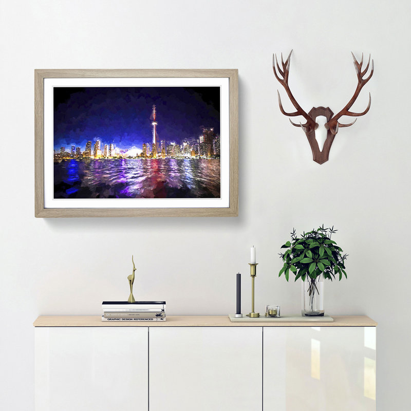 Toronto Skyline in Canada in Abstract - Picture Frame Graphic Art Print, 35cm H x 50cm W x 2cm D, Oak