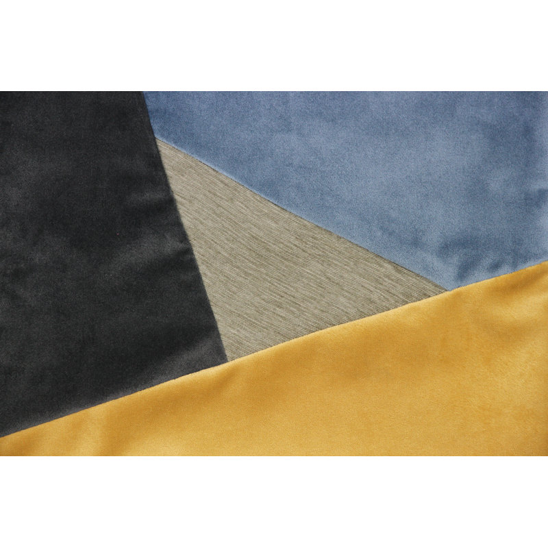 Epicurus Patchwork Square Cushion, 60 x 60cm, Ochre/Navy Blue