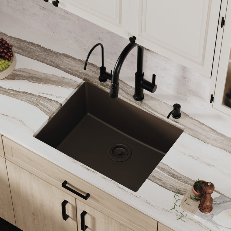 Karran Quartz 24-3/8'' X 19-1/8'' Single Bowl Undermount Kitchen Sink, Brown