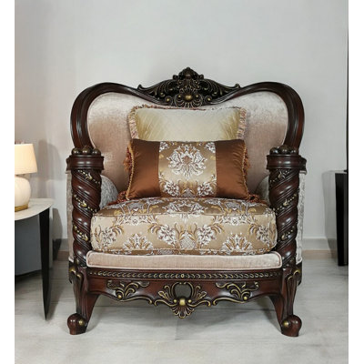Fauteuil en velours beige / noyer Advaith