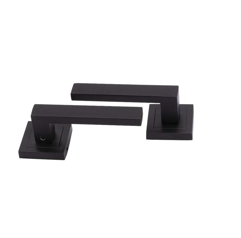 1 Pair Delta Door Handles on Square Rose with Tubular Latches & Hinges, Latch