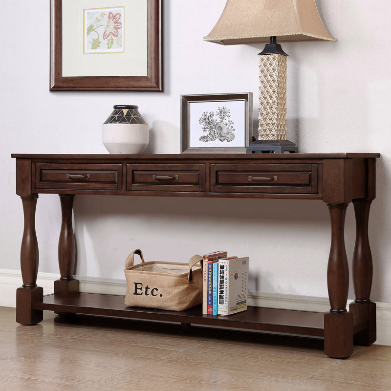 63" Long Wood Console Table - 3 Drawers 1 Bottom Shelf Entryway Hallway, Brown