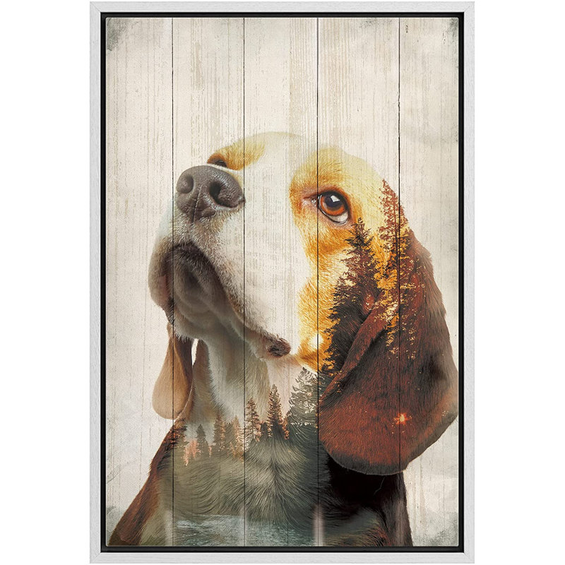 "IDÉE4WALL", reproduction d'art sur toile, exposition double, chien beagle et animaux de la forêt, technique mixte, art moderne, portrait rustique, dramatique, chaleureux pour le salon, la chambre à coucher, le bureau