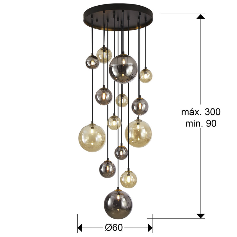 Duhart 14 - Light Black Cluster Pendant
