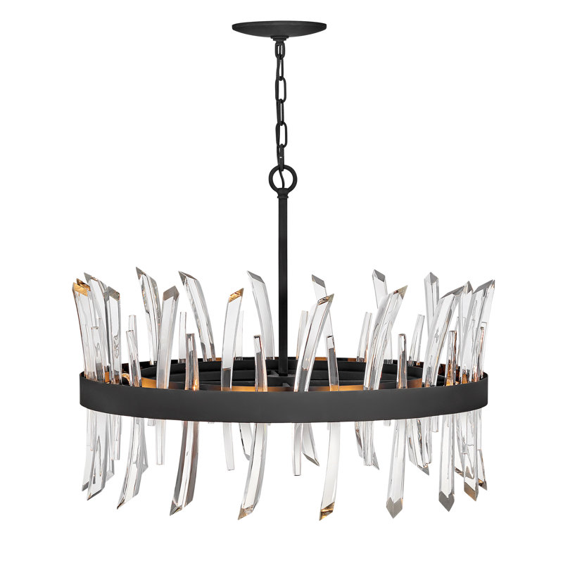 Revel 28" Eight-Light Circular Chandelier w/ Asymmetrical Crystal Rods, Black