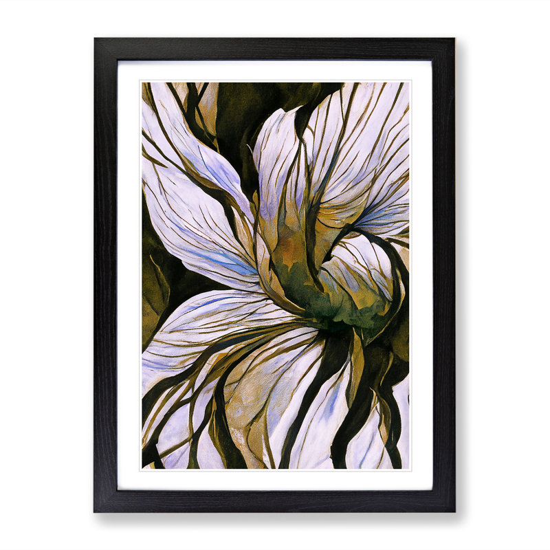 Floral Abstract No.2 - Single Picture Frame Print, Black, 64cm H x 46cm W x 2cm D