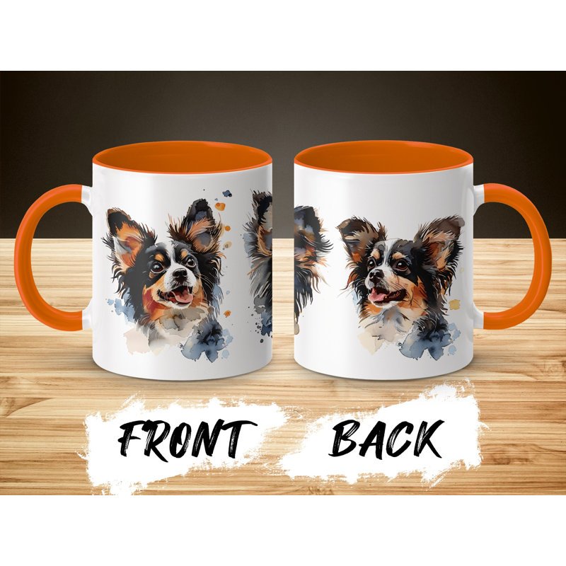 Watercolor Papillon Dog Design 11oz Coffee Mug, 4, Orange