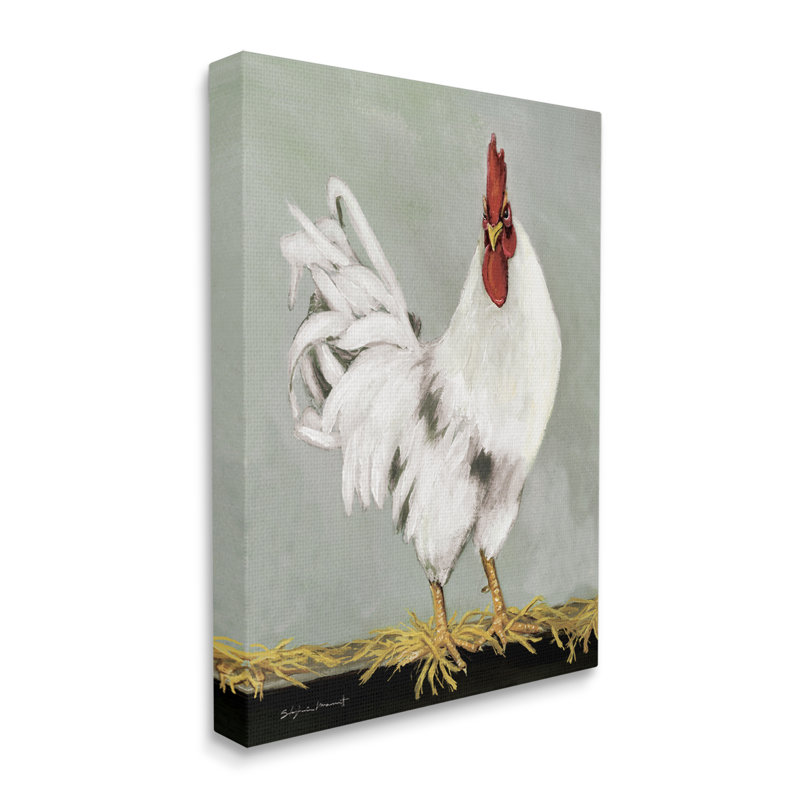 «White Rooster Farmhouse Animal» par Stephanie Workman Marrott - peinture sur toile tendue, H 48 po x l 36 po x P 1,5 po