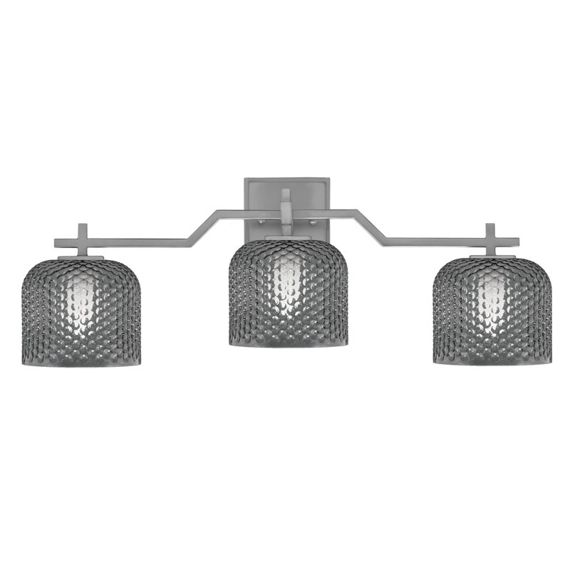 Bar pour salle de bain Headland illustré avec verre texturé fumée de 6 po, H 10 po x l 26,75 po x P 6 po, Trois lumières