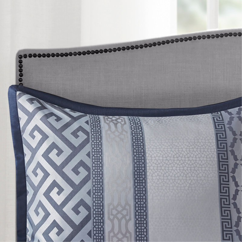 Ensemble d'édredon 7 pièces jacquard bleu marine