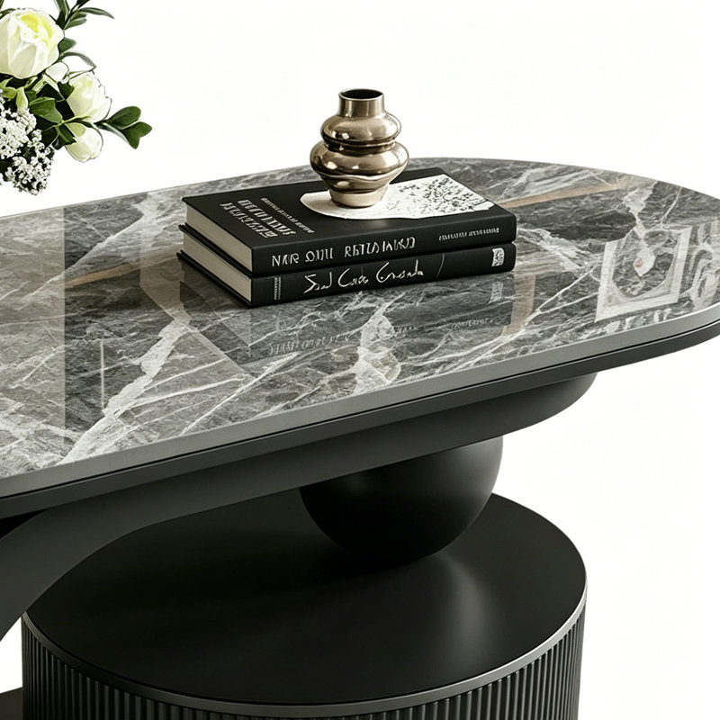 Buco, 17.71" H x 39.37" L x 19.68" W, White Marble 2, Black