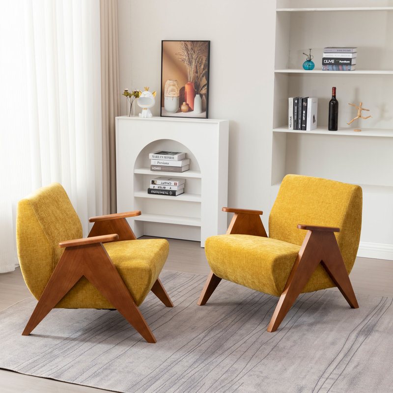 69.9Cm Wide Chenille Armchair, Yellow Chenille