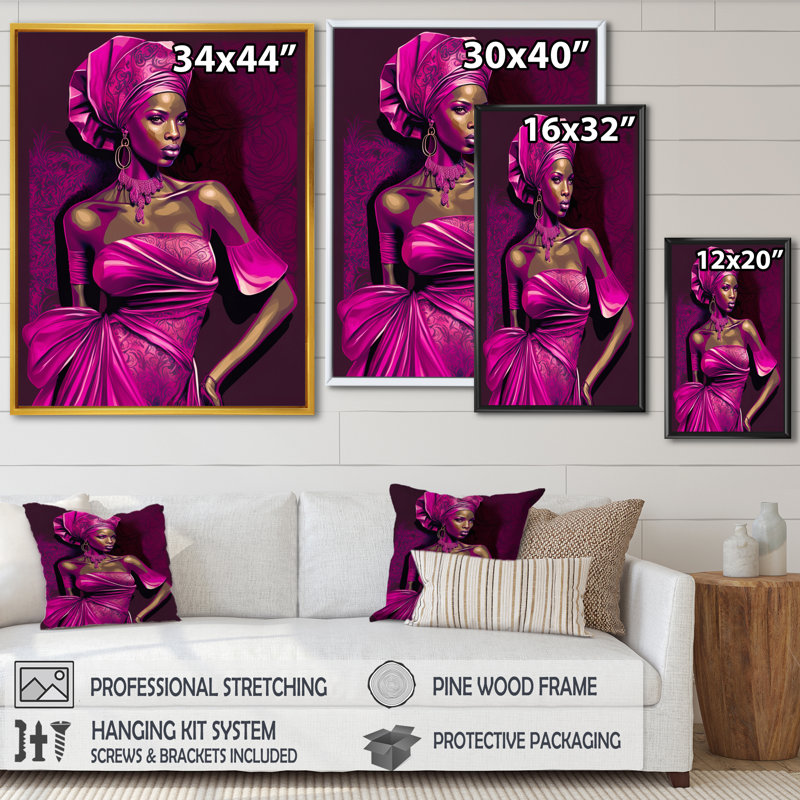 Cosner Vintage High Fashion, modèle afro-américain I sur toile, H 20 po x l 12 po x P 1 po, Cadre flottant doré