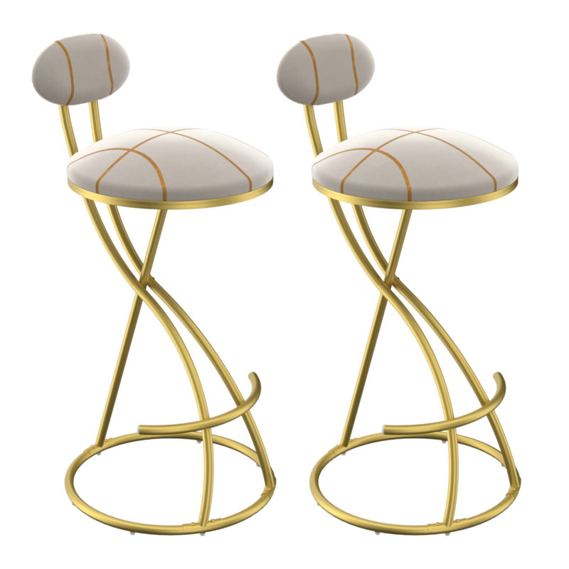 Tabourets de bar ronds en velours rayé et ensemble de 2 chaises de comptoir rembourrées, Doré