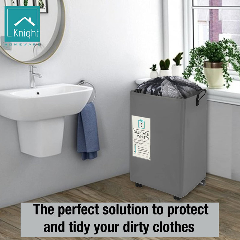 Fabric Rolling Laundry Hamper with Handles, Grey