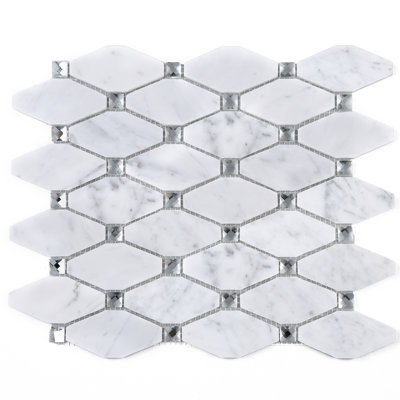 White Carrara Octagon and Dot Marble Look Mosaic Wall Tile