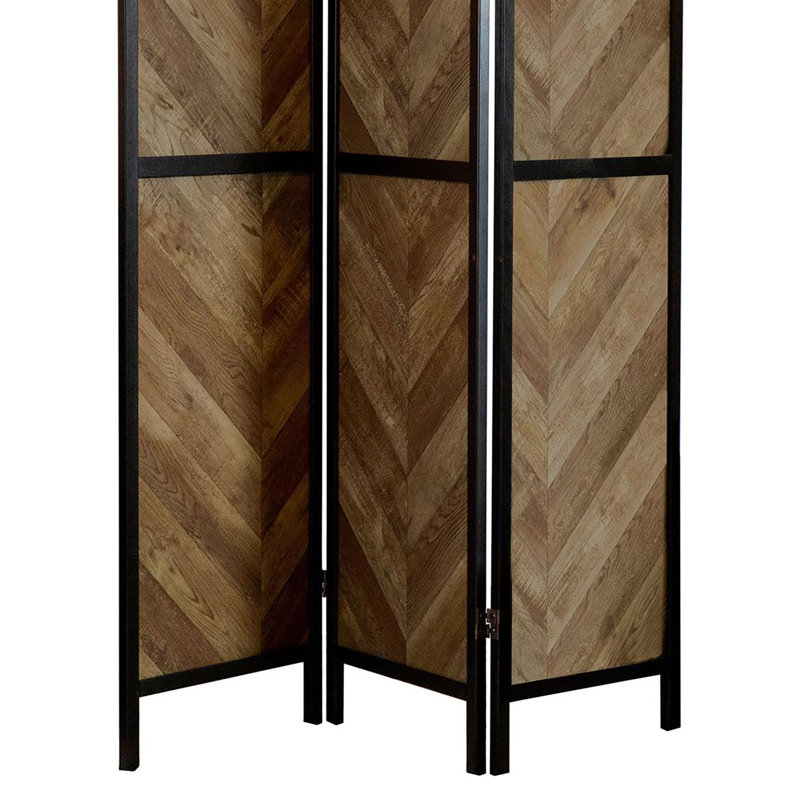Rustic Tobacco Wood Folding Screen - Herringbone Pattern Room Divider | Gift Idea