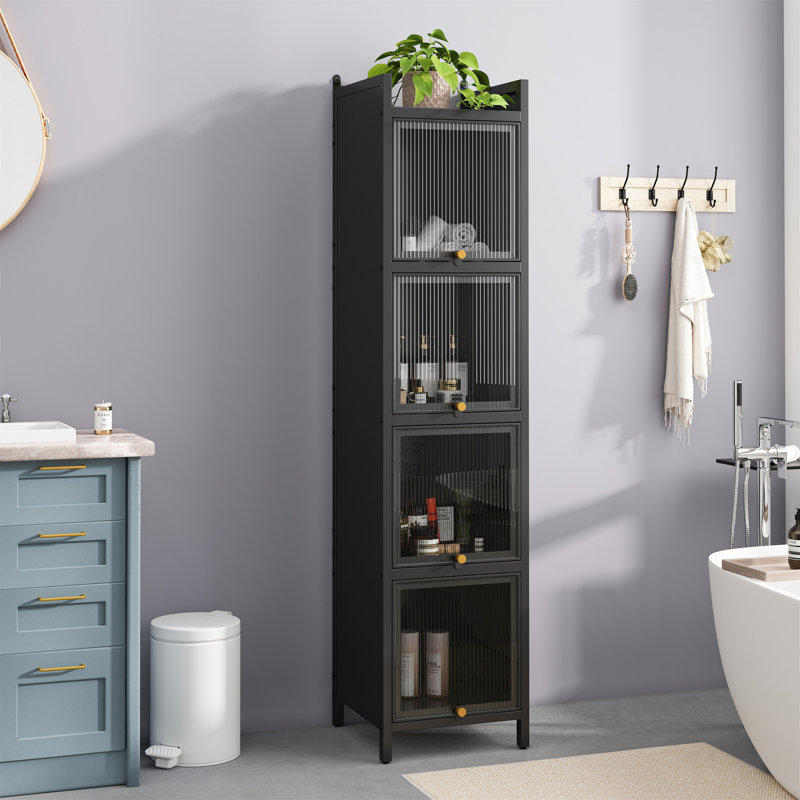 Armoire moderne en verre à quatre niveaux avec rangement à cinq niveaux, Noir