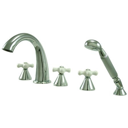 Naples Triple Handle Deck Mounted Roman Tub Faucet with Handshower, Chrome