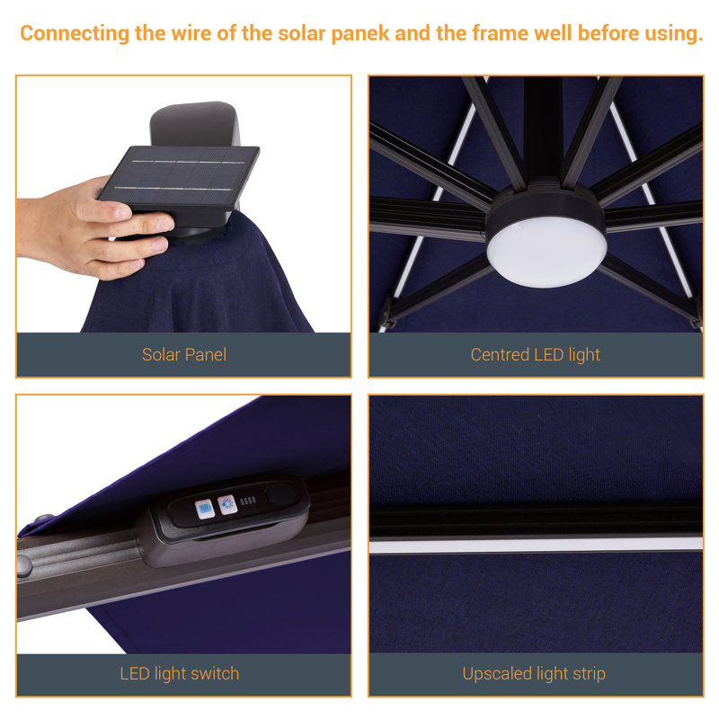 Parasol rotatif en aluminium en porte-à-faux avec support, Marine
