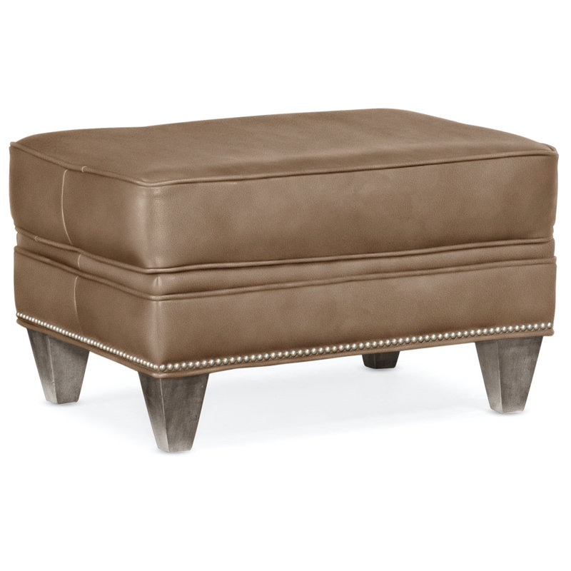 Reddish Ottoman, Stone, Anilina Cacao Genuine Leather, Pewter
