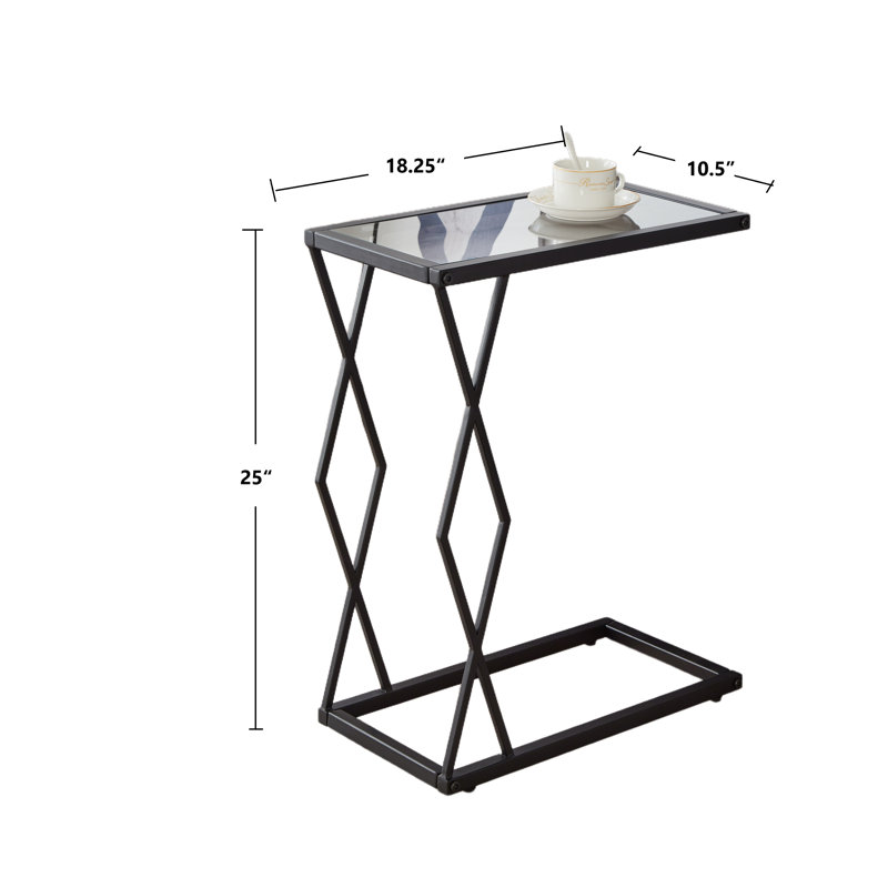 C-Shaped Accent Table,Glass Top End table, Black
