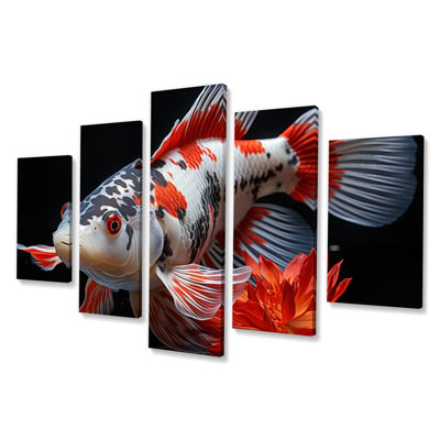  «Coral Kois Fish Enigmatic Patterns - Reproduction sur toile d'animaux - 5 panneaux