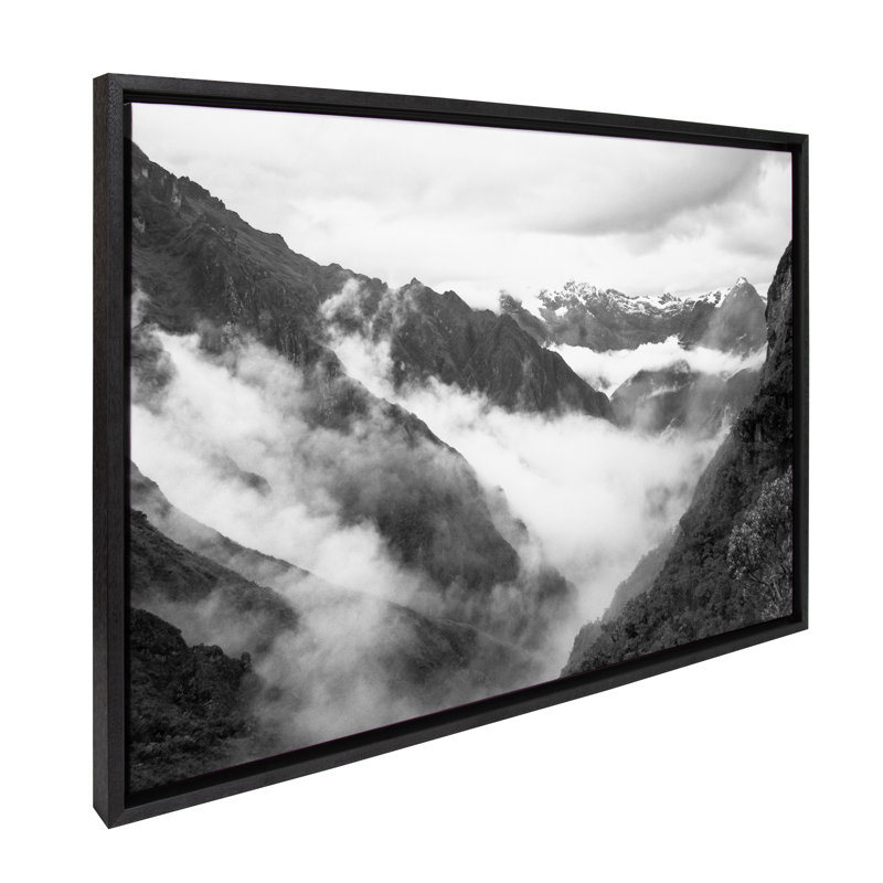 Ensemble d'art mural sur toile encadré noir et blanc BW Highland Cow No. 1, Mountains and Inca Trail, Noir
