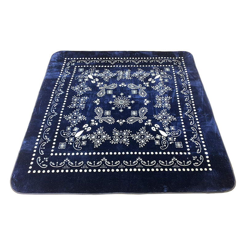 Camdenton Soft Touch Blanket Area Rug Oriental Paisley Navy Design Slip Resistant Dot Backing Square 6' x 6'