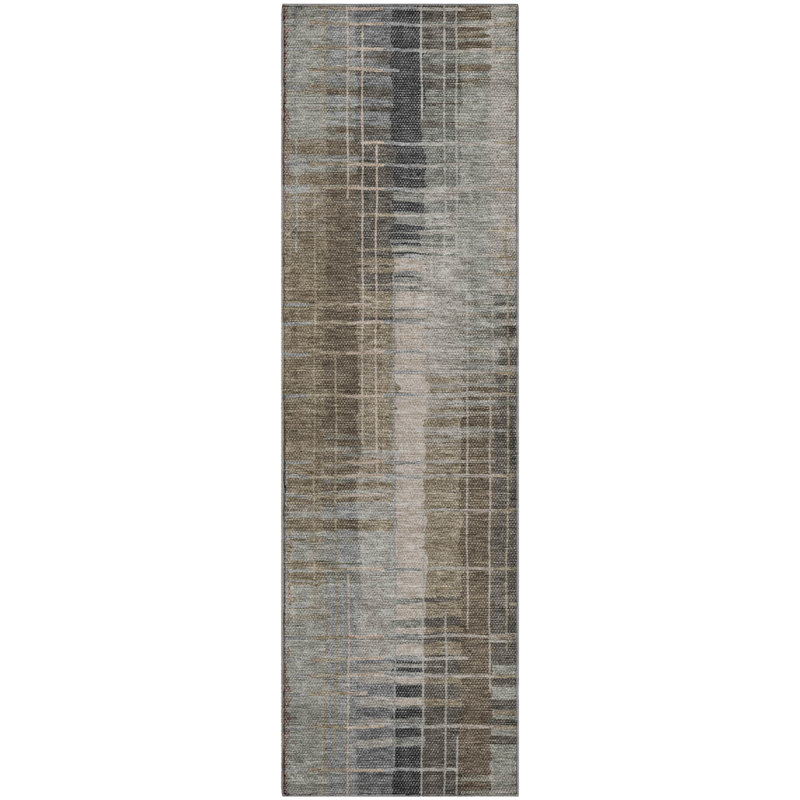 Premium Machine Washable Mayfield AMF2261 Striped Rug, 2'3" x 7'6" Runner, Brown