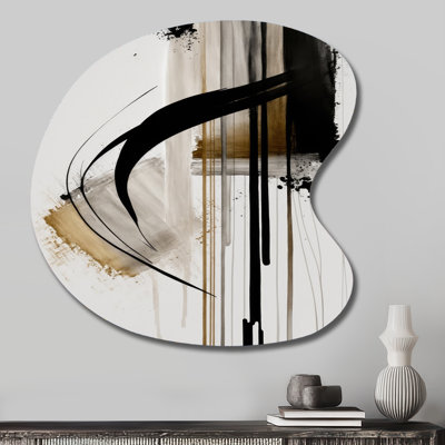 Noir, blanc et or Expression I - Art mural abstrait asymétrique en métal, sculpture murale en métal de forme unique