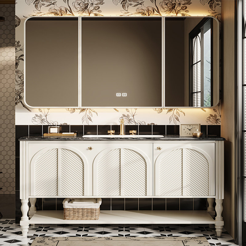 Armoire de salle de bain simple de style rétro français, H 33,46 po x l 66,93 po x P 21,65 po, Blanc