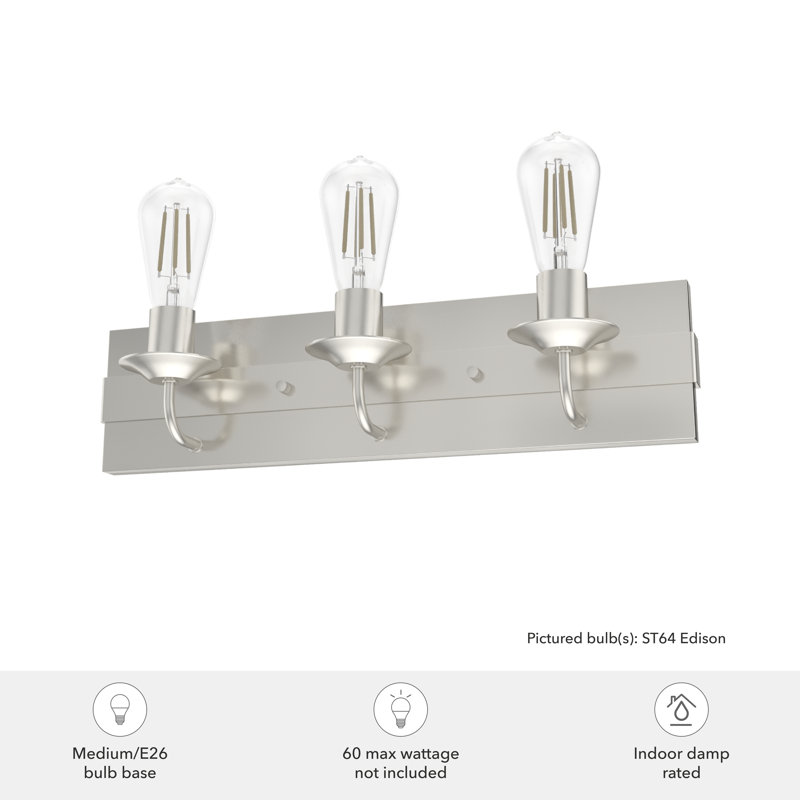 Éclairage pour meuble-lavabo à 3 lumières à intensité variable Perch Point, Nickel brossé